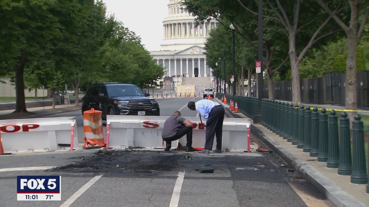 Man crashes burning car into US Capitol barricade